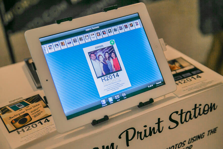 a close up of a hashtag printing station screen