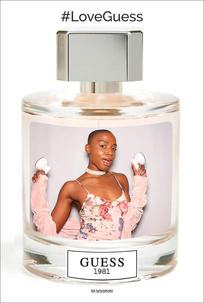 a photo booth image inside a perfume bottle