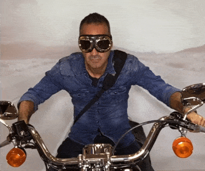 Video-Background-Animated-GIF-CustomProp man riding a Harley in the animated gif booth