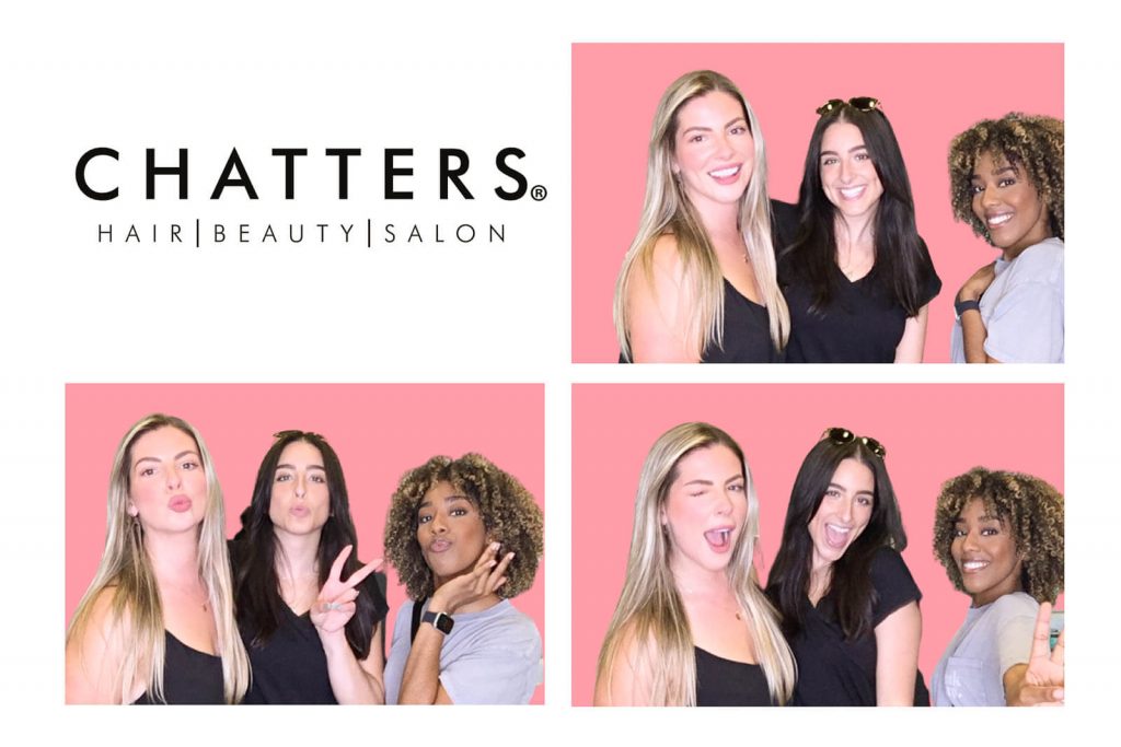 photo booth print from a hair salon with 3 lovely ladies posing using ai background removal