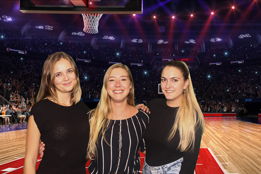 three women at a basketball game created using a photo booth