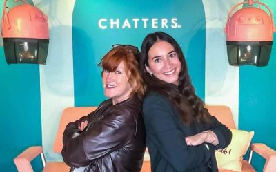 Two women posing at a Chatters salon video booth activation in Toronto